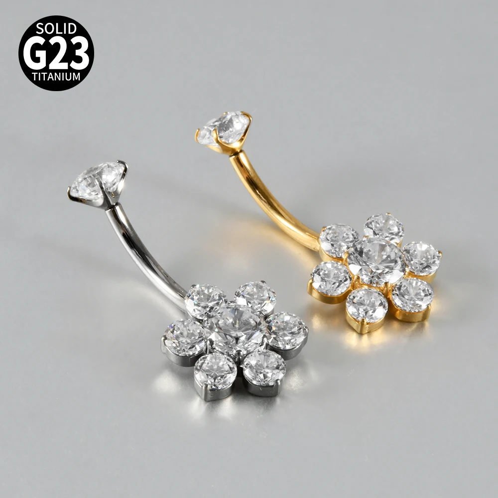 Titanium Carved Zircon Belly Button Stud, 1PC