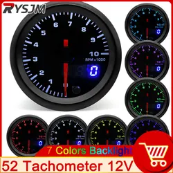 LED RPM 계량기 게이지 타코, 자동차 액세서리, 자동차 교체 부품, 0 ~ 10000 RPM 계량기, 52mm 타코미터, 7 색 백라이트
