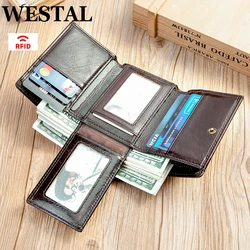 WESTAL RFID Wallet for Men Genuine Leather Coin Purse Men Thirdfold Wallets Clucth with Mulitfile Card Slots Money Bags 1134