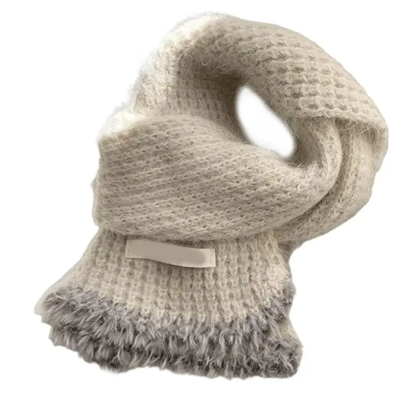 

652F Womens Furry Scarf Stylish Soft Collar Neck Wrap Lady Thicken Winter Neck Warmer Fleecy Knitted Thicken Scarf