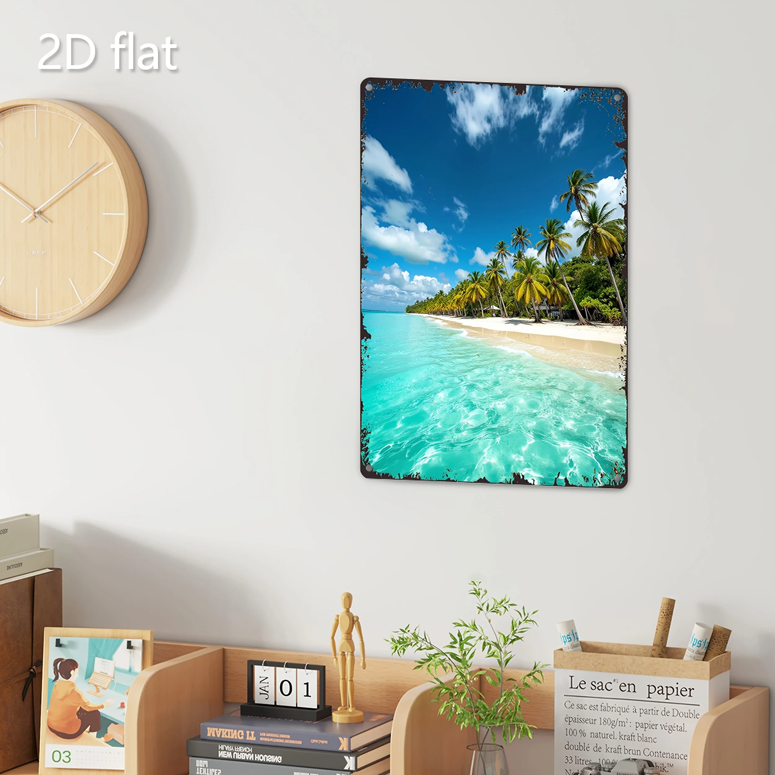 1 لوحة معدنية مسطحة ثنائية الأبعاد من جنة شاطئ البحر، مناسبة للديكور الفني مثل المنزل والخارجي والبار والمكتب. #1