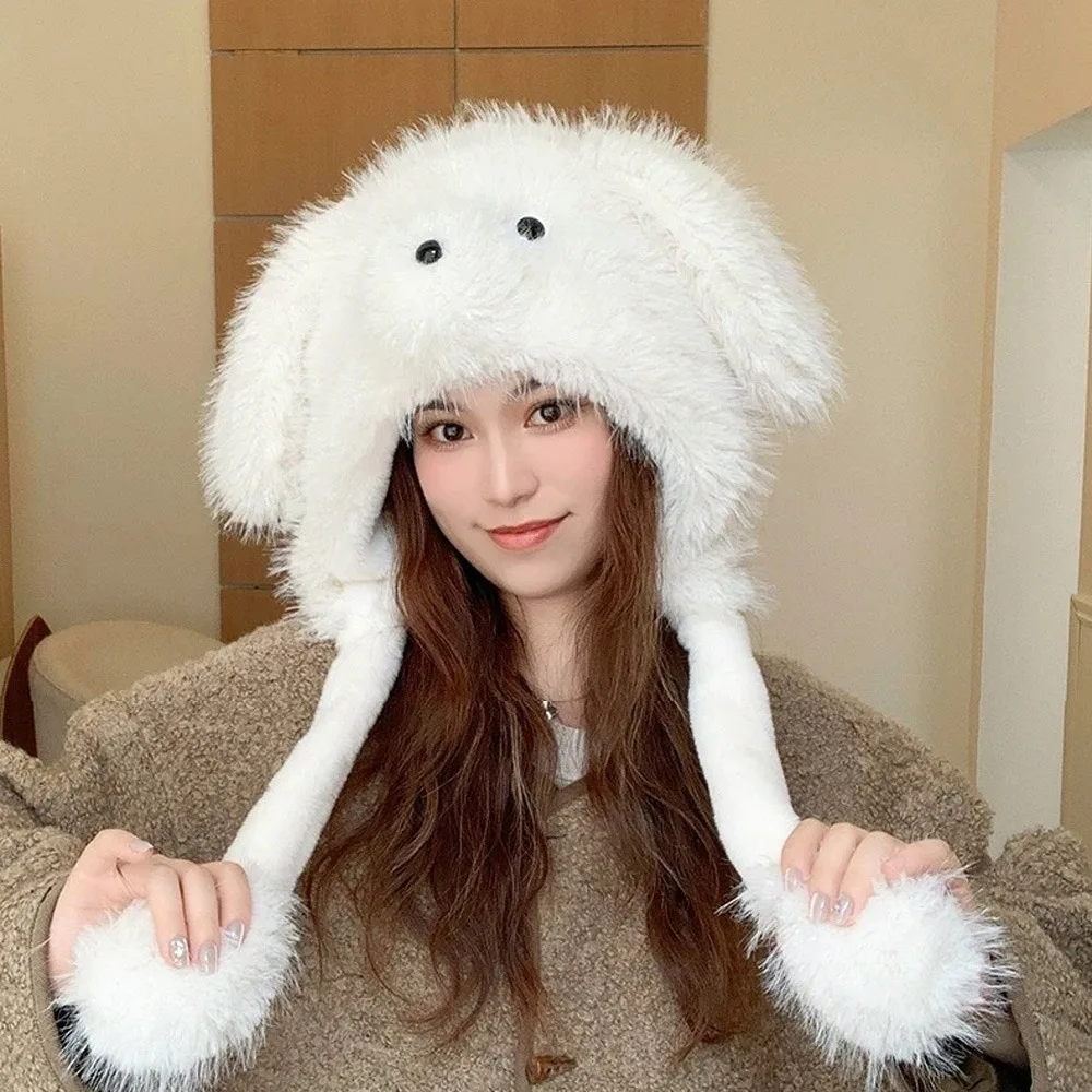

Cartoon Movable Puppy Ears Hat Kawaii Thickened Fluffy Lei Feng Hat Ear Protection Windproof Woolen Hat Apparel Accessories