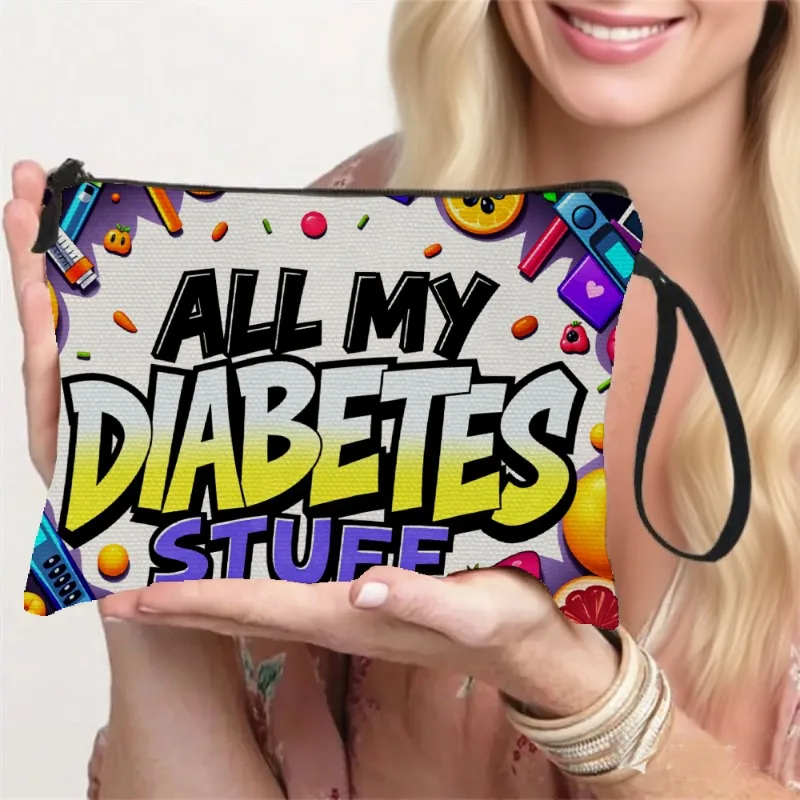 Fashionable Wristlet Makeup Bag with Diabetes-Themed Convenient Toiletry Pouch, Suitable for Daily Use And Travel. It Features C