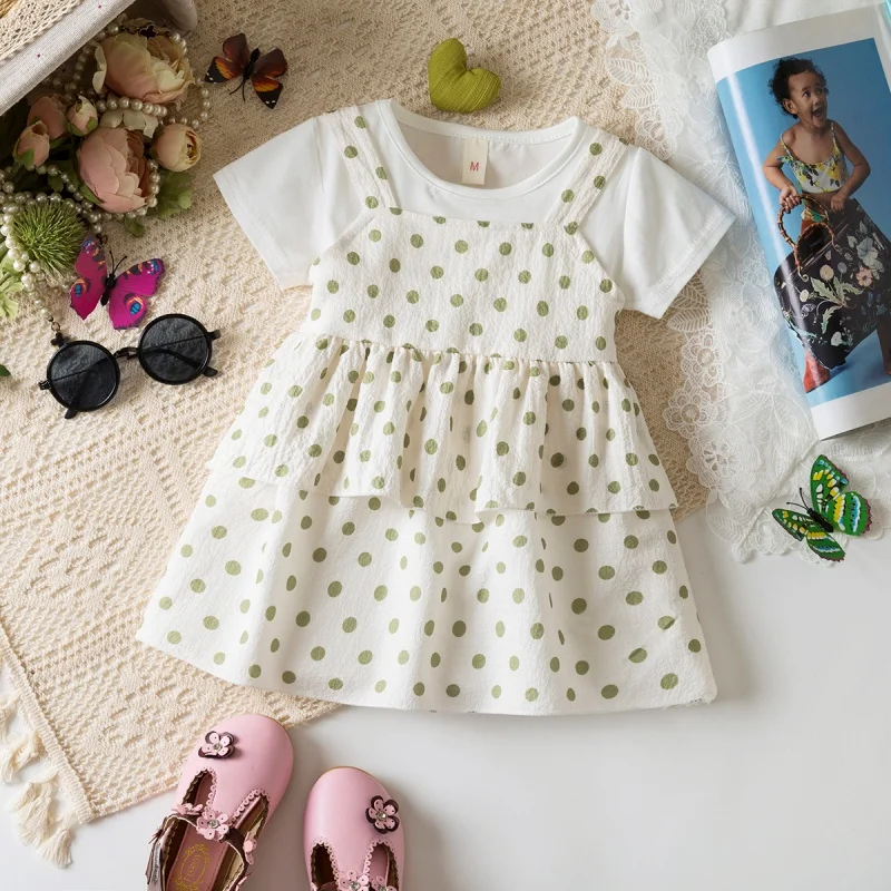 Baby Girl Dress Summer Full Print Polka Dot Cotton Short Sleeved Girl Dress Cute And Caring Girl Princess Dress