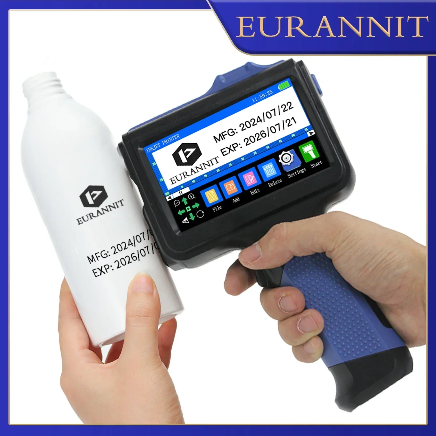 EURANNIT E19-Blue 12.7mm Portable Printer Handheld Inkjet Printer Text QR Barcode Batch Number Logo Image Date Printing Machine