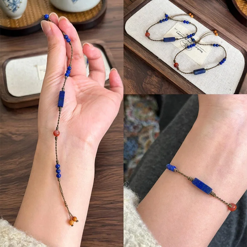 

Handmade Braided Woven Rope Chain Bracelets for Women Geometric Lapis Lazuli & Red Agate Thin Bangle Female Jewelry Gifts 1646