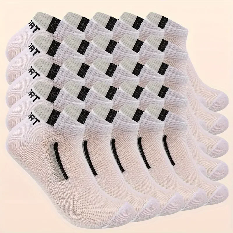 25 Pairs of boat socks men's short socks Black waft moisture breathable mesh free wash basketball socks casual sports socks