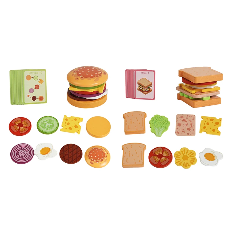 

For Toddlers And Kids Montessori Preschool Educational Toys Fine Motor Skill Kitchen Toy Wooden Hamburg Sandwich Stacking Toys