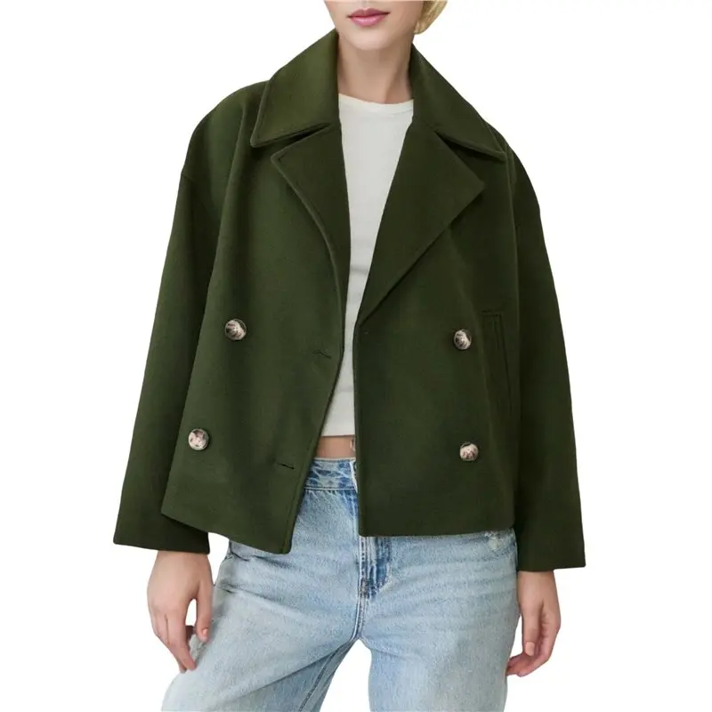 AEA7-Women's Fashionable Commuting Collar Double Row Buckle Short Woolen Loose Coat