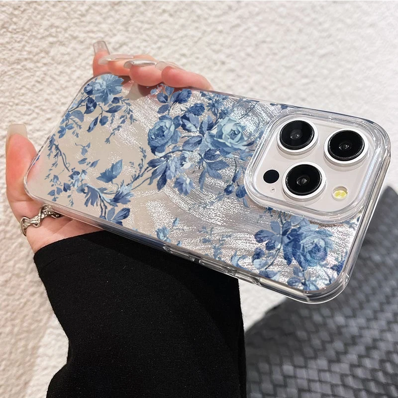 Blue Peony Flower Trendy Protector Phone Cases For Redmi Note 14 13 12 11 10 Pro 5G 14 13 Plus 13C 14C 4G Feather Cover Coque view 5