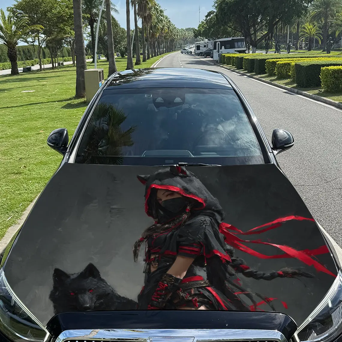 

Cloak Woman Wolf Car Hood Sticker PVC Self Waterproof Stick, Striking Auto Exterior Accessories Decor Protect Gift for Car Lover