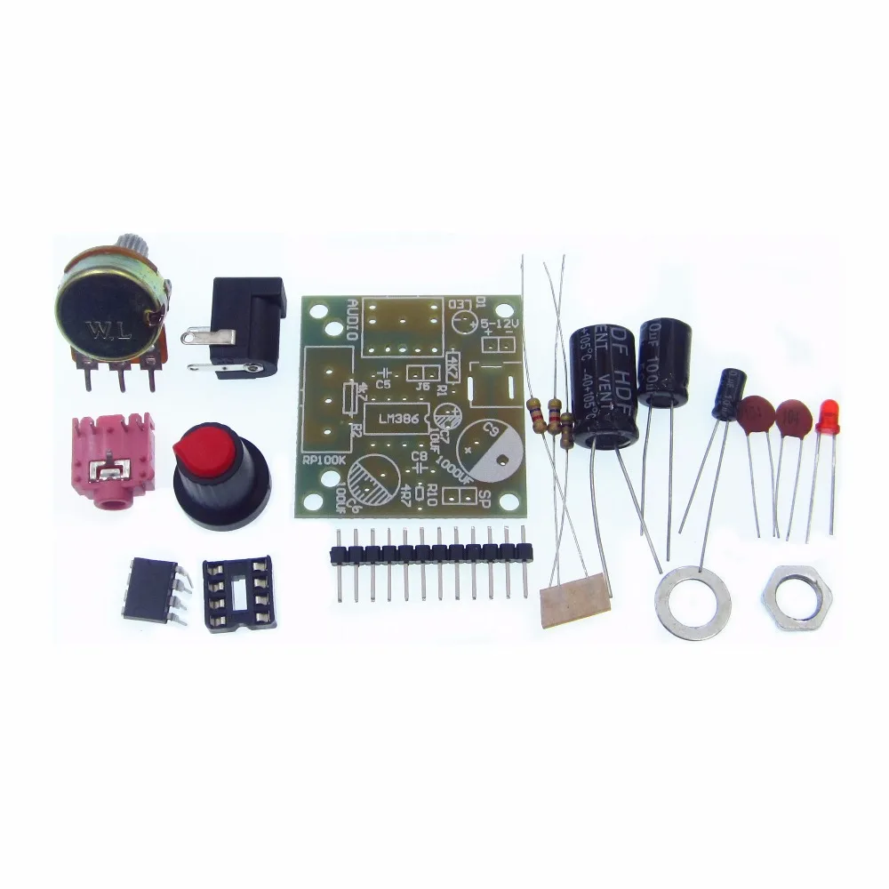 LM386 Mini Amplifier Board DIY Kit 3V-12V Power Amplifier Suit Variable Resistor DIP8 IC LED Audio Capacitor DC005 Byond TDA2030