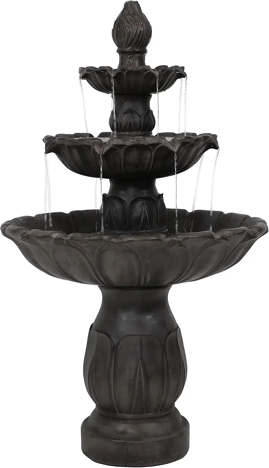 Sunnydaze Classic Tulip 46 in. 3-Tiered Outdoor Water Fountain - Dark Brown | Polystone Construction - 4-Gallon Water Capacity -