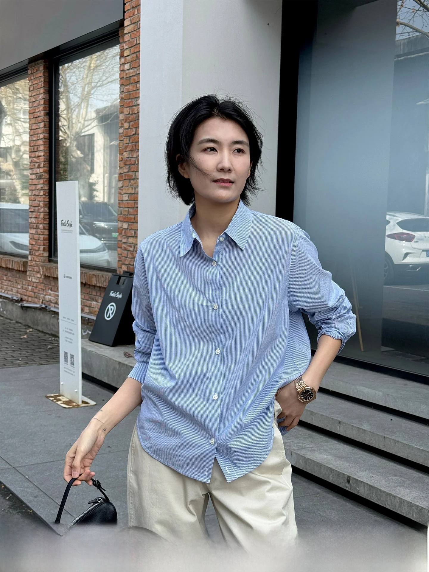 

Blue Striped Long Sleeve Thin Shirt Women's Commute Style Cotton Pure Casual Loose Fit Shirt Spring Summer New Arrival
