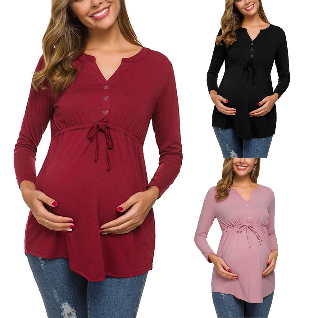 Frauen Mutterschaft Langarm Einfarbig Stillen Tops T-shirt Für Stillen – Detail 2