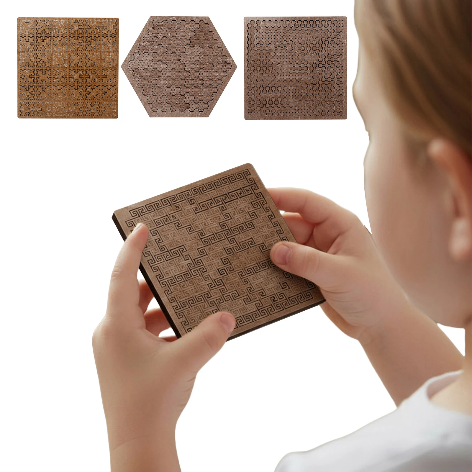 

Wooden Mind Bending Jigsaw Puzzle with Frame Irregular Jigsaw Difficult Geometry Puzzles Boards for Kids and Adults