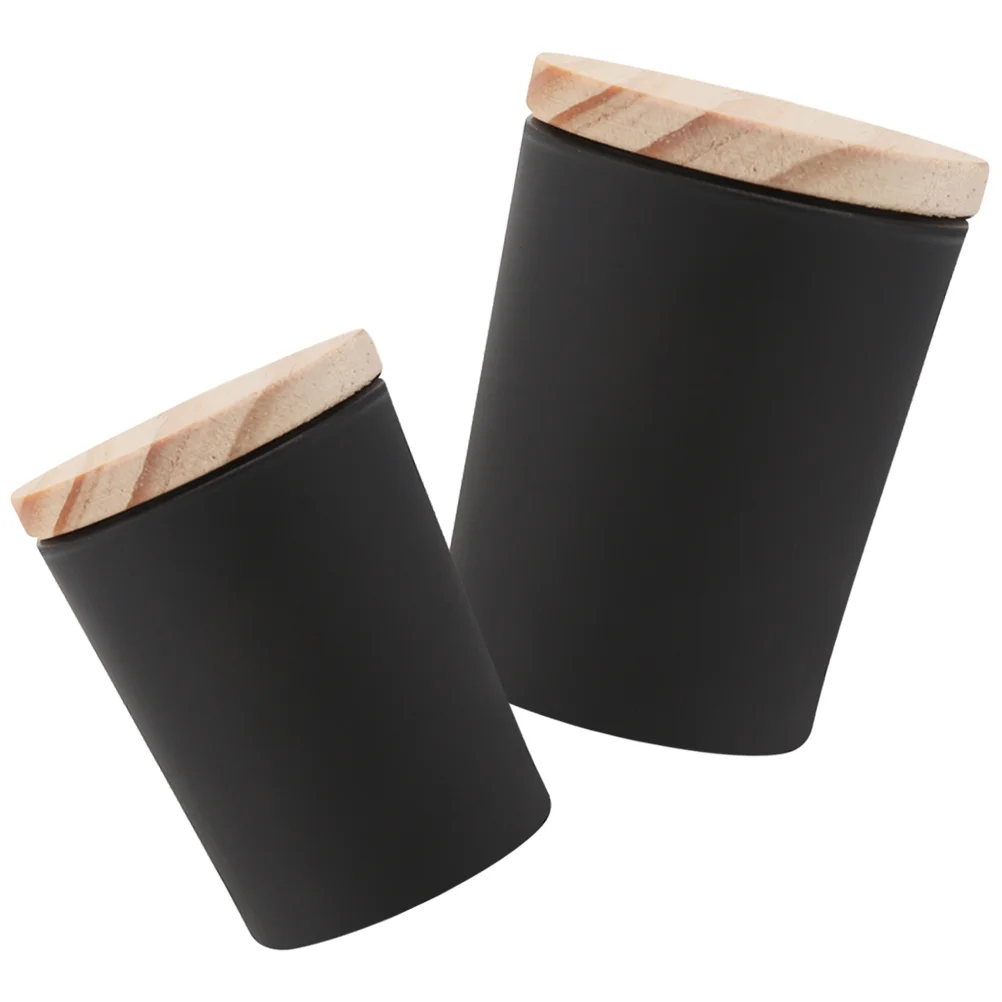 4 Pcs Black Cup Anti-fall Frosted DIY Aromatherapy Container Candles Holder Scented Tins Tealight Holders Votive Wood