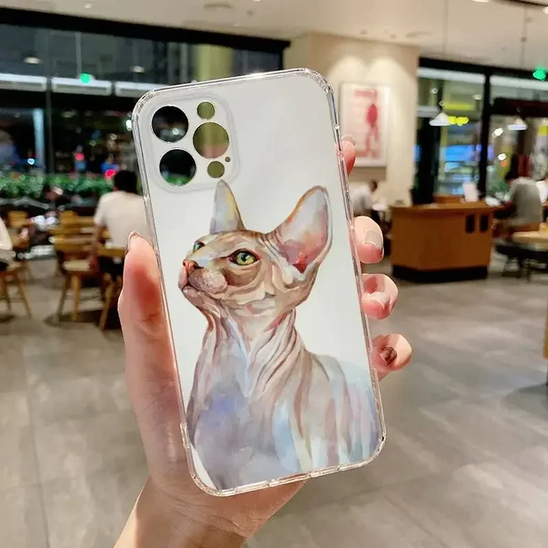 For Iphone 15 13 Sphinx Cat Phone Case Transparent for Iphone 14 13 12 11 Pro Max Mini X XR XS Phone Full Coverage Covers