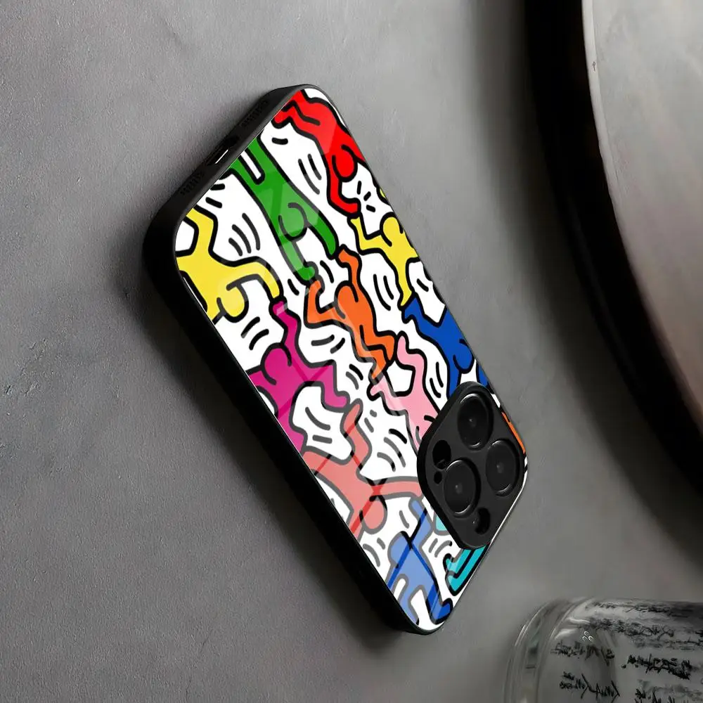 MINISO-Fashion KeithS Haring Abstract Phone Case For IPhone 17 16 15 14 Pro Max 13 12 11 for Samsung S25 Gardener 24 Glass