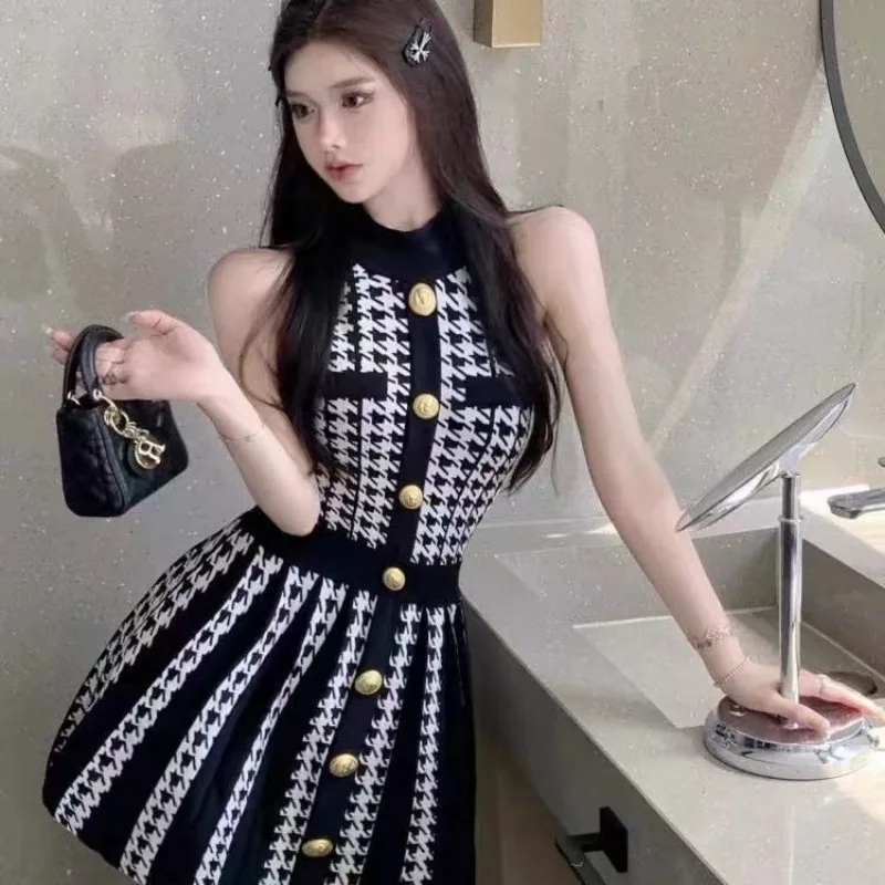 Robe trapèze française Style Hepburn, col licou, robe amincissante à la taille pour femmes, été