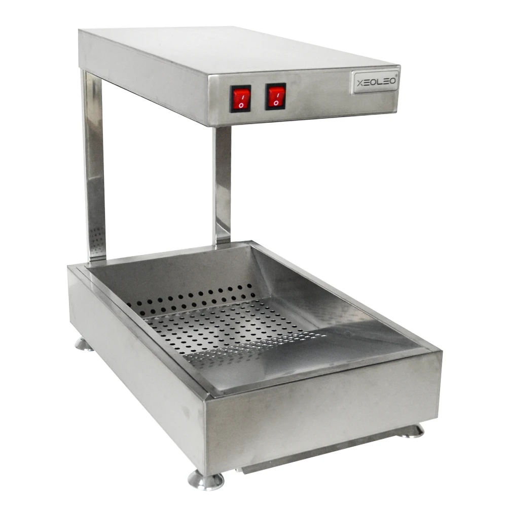 XEOLEO-máquina eléctrica comercial de acero inoxidable, calentador de patatas fritas de 220V, termostato, máquina duradera para calentar alimentos con bandeja de goteo