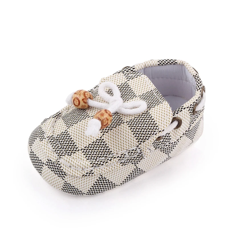 

Baby Boys Girls Moccasins Anti-Skid Soft Slip-on Crib Shoes Checkerboard Slippers for Infants