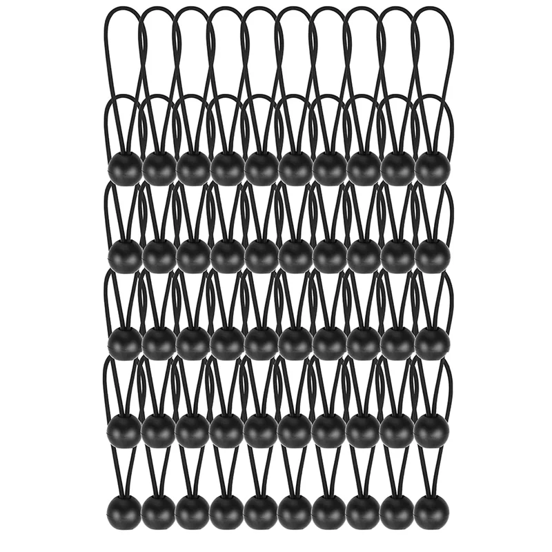 Ball Bungee Cords 6 Inch, 50 Pcs Heavy Duty Bungee Balls, Tarp Bungee with Balls, Black High Elastic Bungee Ties