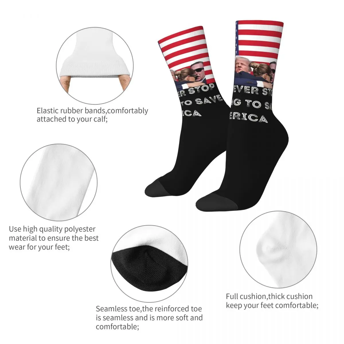 Support Donald Trump Rally Shooting Socks for Women Men Accessories Fighting To Save America Super Soft Middle Tube Socks Sweat