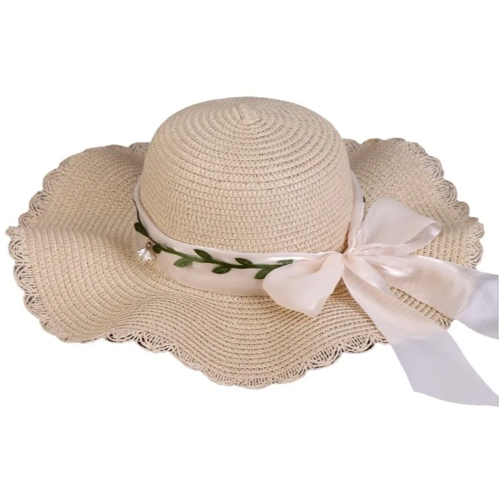 

Sweet Colorful Bow Straw Hat Wide Brim Boho Women's Sun Hat Breathable Lightweight Sun Protection Cap Girls