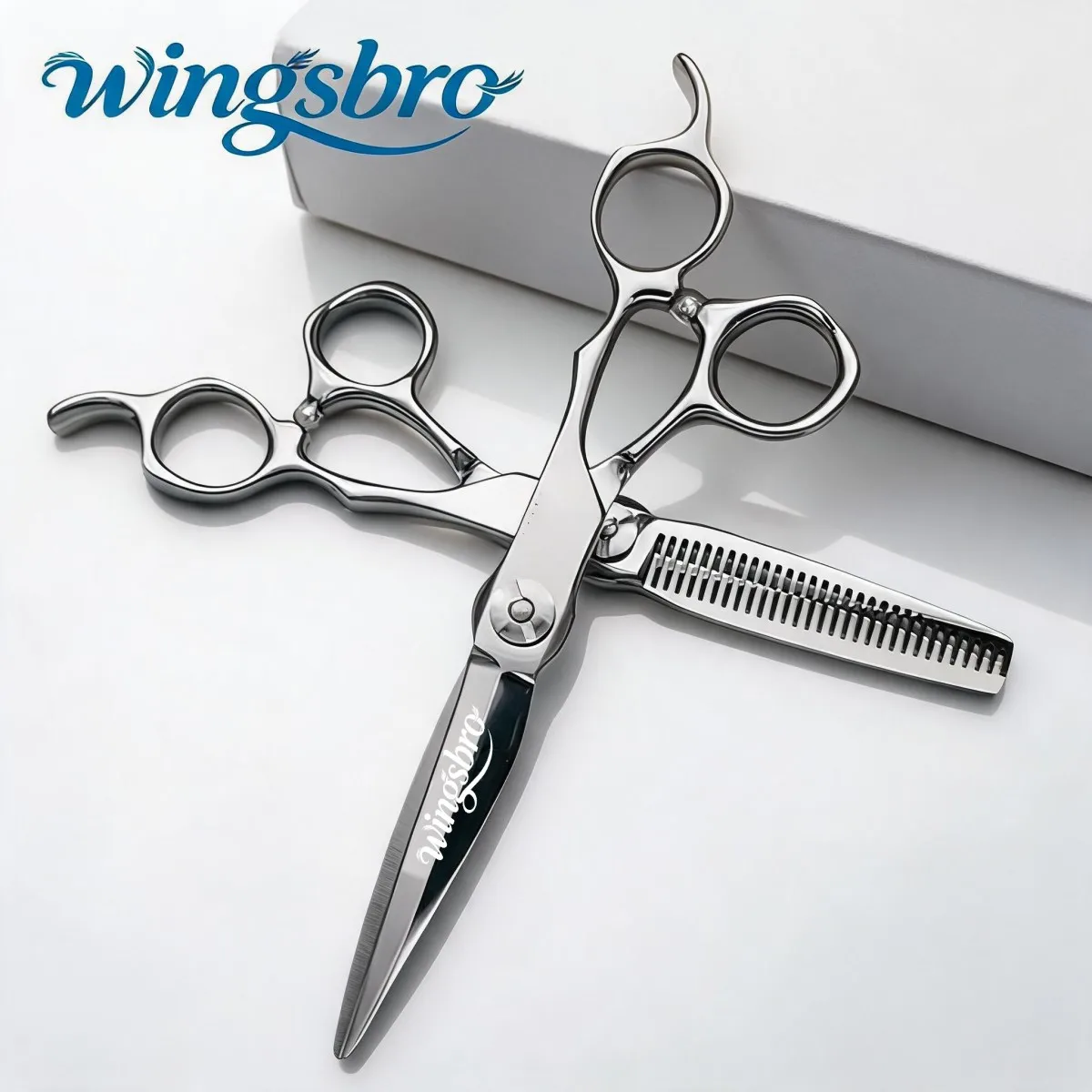 6,5 Zoll silberne Haarschneideschere, professionelle hochwertige Haarstyling-Schere, flache und Effilierschere für Friseure