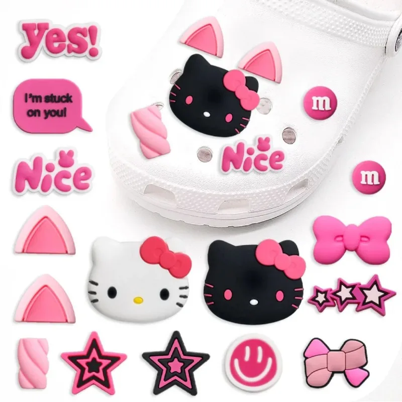 

Набор украшений для обуви Hello Kitty в виде розово-красных бантиков для сандалий и тапочек, аксессуары для женщин и девочек, подарки, декоративные элементы для DIY-украшения шлепанцев