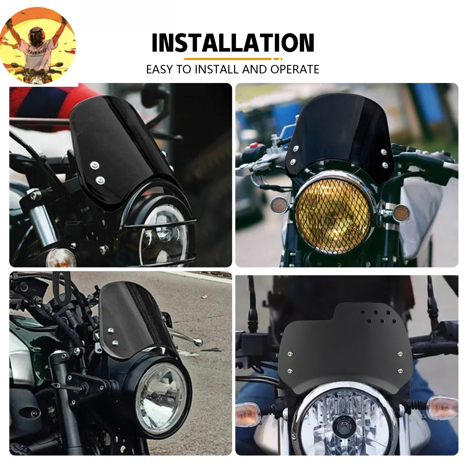 Universal Motorcycle Windshield Windscreen Wind Deflector Round Headlight For Husqvarna For Yamaha XSR For Royal Enfield Triumph