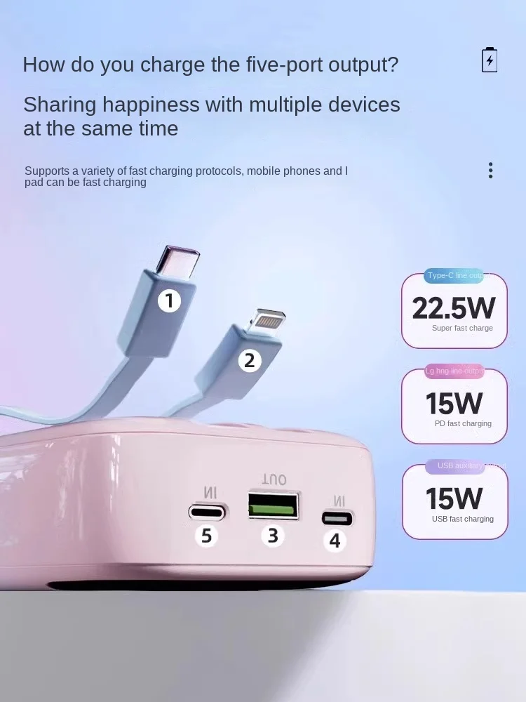 The super capacity of the charging bank comes with a line 20000 mah ultra-thin cute super fast charging mobile power supply