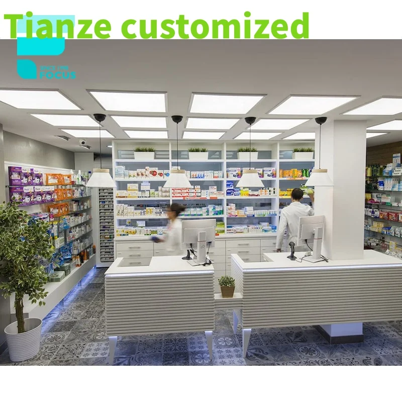 

Customized-Mdf Pharmacy Shelves Medical Shop Racks Drugstore Pharmacy Medical Store Furniture Design Pharmacy Display Cabinet