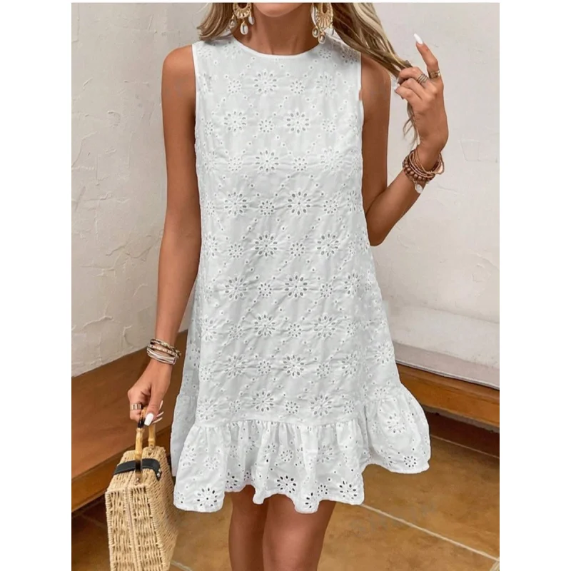 فستان سترة أبيض مطرز برقبة دائرية #4