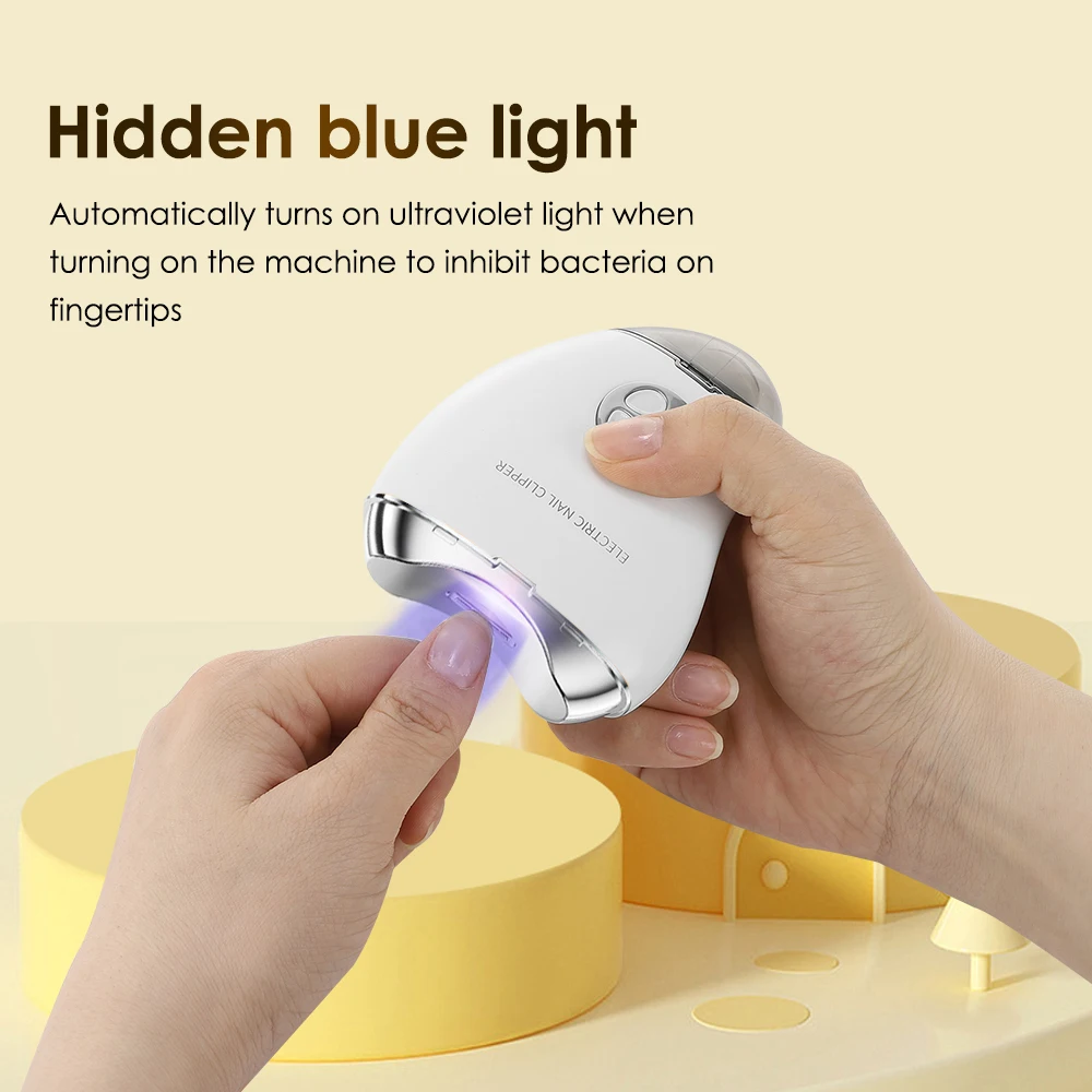 Polidor de unhas elétrico automático com luz azul, unha e aparador, cortador de manicure, ferramentas de polimento para adultos e bebês