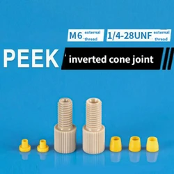 Quick Tightening PEEK Connector 1/4-28 Thread M6 Shimadzu Agilent Blade Ring Connector Inverted Cone Joint Peek Barb Fitting