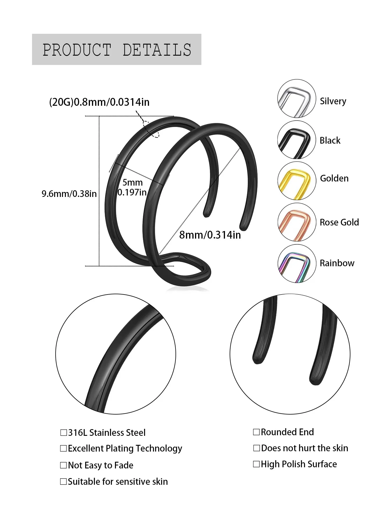 5Pcs Fake Piercing Clip Nose Ring ,Cuff Body Jewelry New Trend Ear Cuffs Clip Rings For Women Girl Gift Body Jewelry Nariz