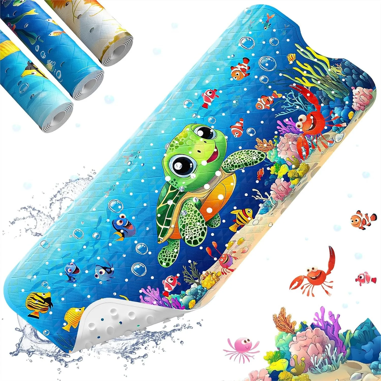 

Non Slip Baby Bath Mat for Tub 40x16 Inch Extra Long Cartoon Turtle Toddler Bath Mat with Suction Cups & Drain Holes,