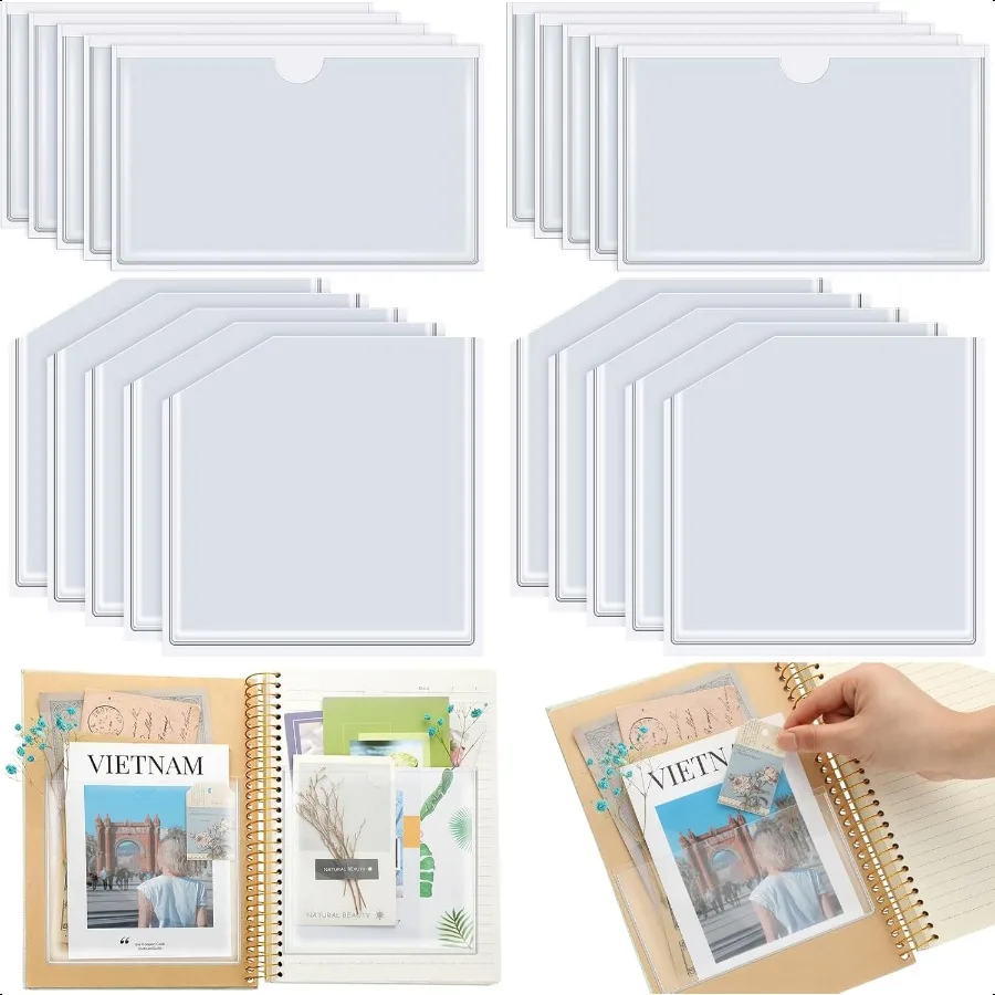 

20 Pcs Adhesive Pockets for s Index Card Pockets Accories Folder Self Sticky Clear Ideal Holder Top Open Add Storage Space to