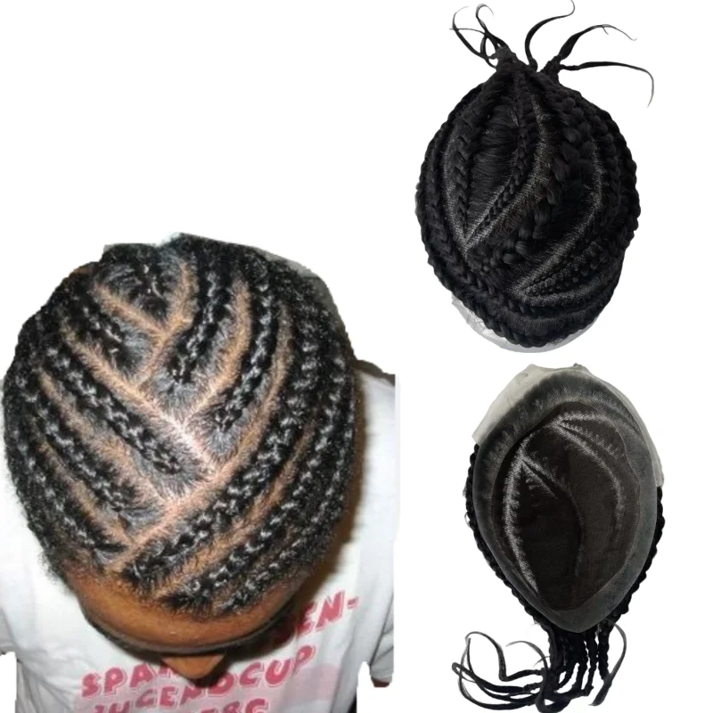 

Монгольские девственные человеческие волосы, шиньоны 1b, черные косички, парик 8x10, центральное кружево с полиуретановой периметрой, AUS Unit для чернокожих мужчин