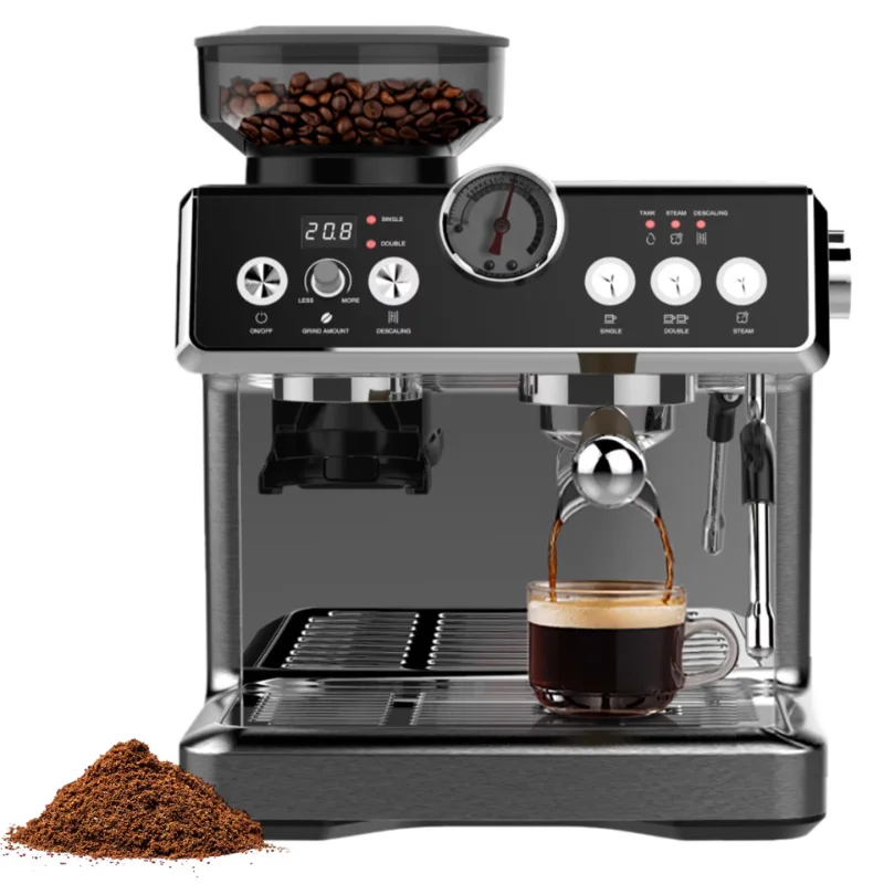

Stainless Steel Body Espresso Machine Grinder Hot Sale Coffee Tools 2.8 Liter Water Tank Milk Foamer Steam Coffee Cappuccino