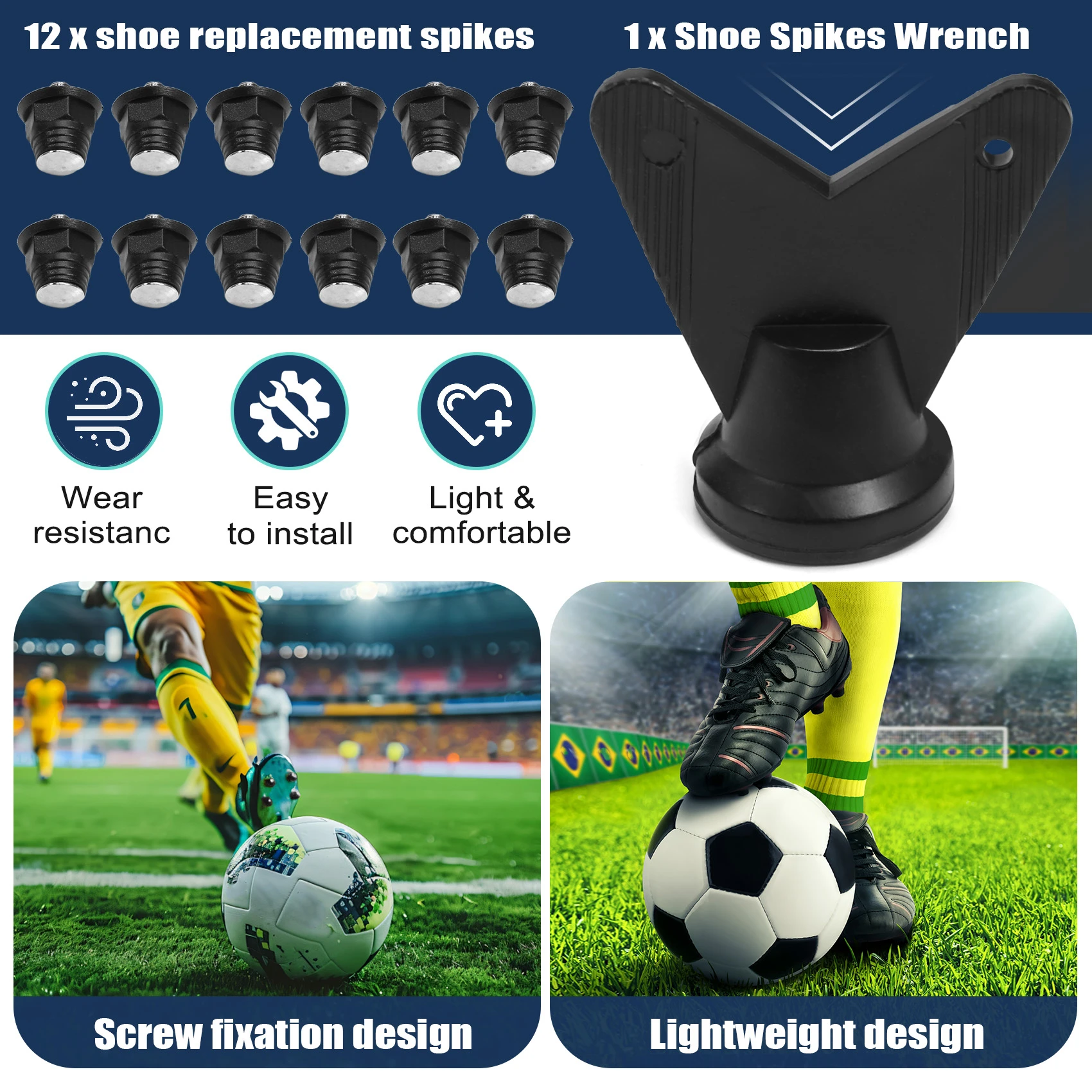 12 piezas de botas de fútbol, tachuelas de repuesto, equipo de repuesto deportivo profesional, accesorios para calzado con llave-B60B