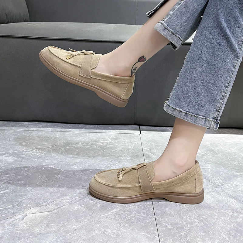 Zapatos Para Mujeres British Single Shoe Women 2023 Autumn New Suede Flat Shoe Soft Leather Loafers Shoe Casual Shoe Women Shoe