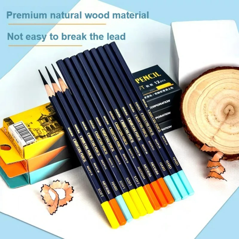 SAKURA Schetspotloden Zacht/Medium/Hard Houtskool voor Kunststudent Schetsen Natuurlijk hout Niet gemakkelijk te breken Onderzoek Specifiek