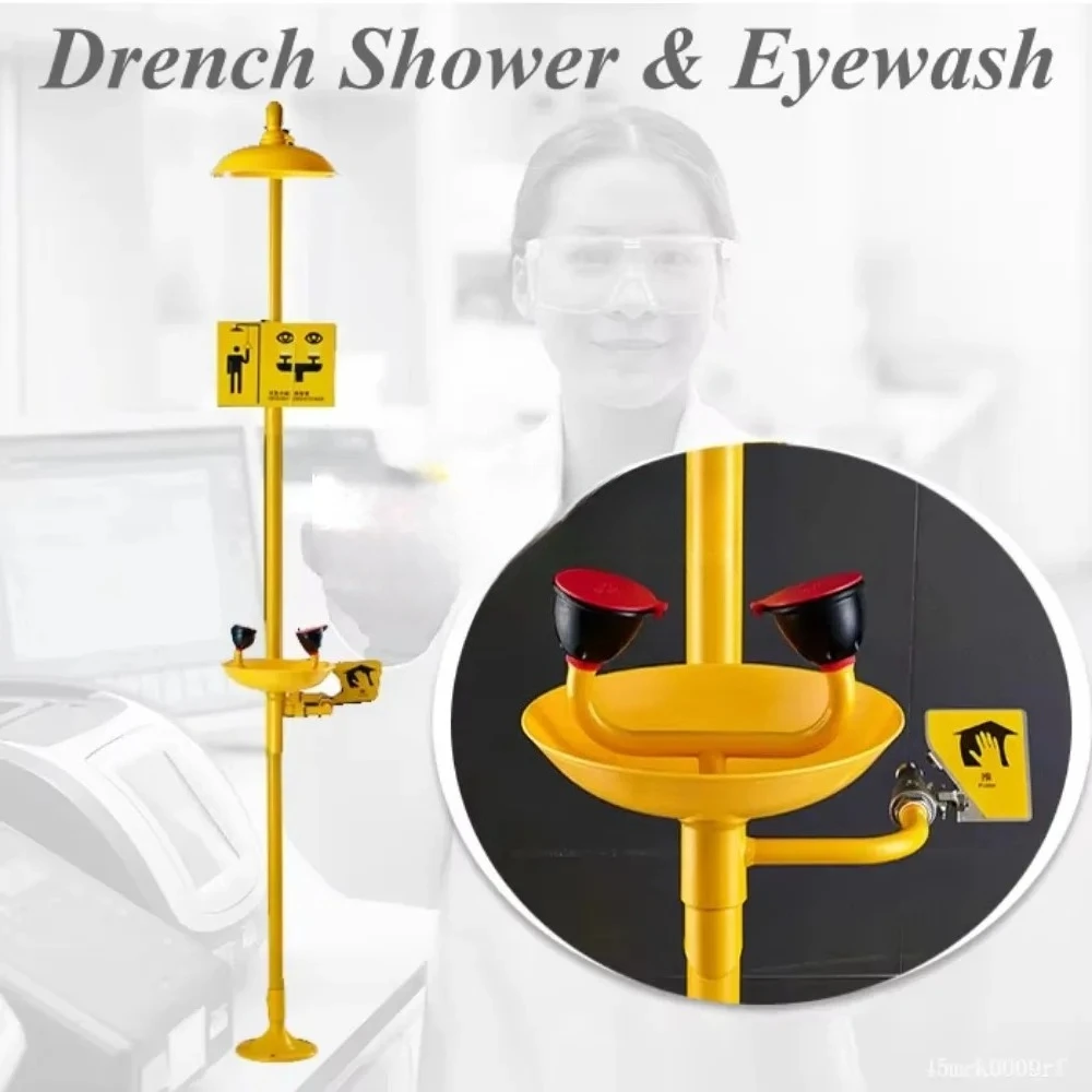 ABS Coating 304 Stainless Steel Combination Standing Type Spray Device Shower Station and Vertical Emergency Eye Wash Eyewasher