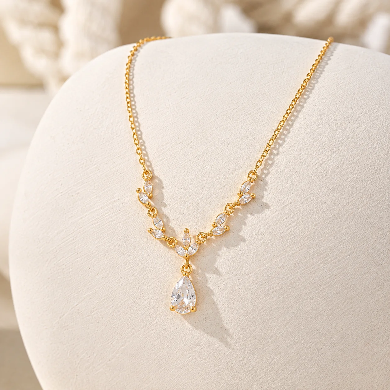 DIEYURO Stainless Steel Fashion Elegant Water Droplet Zircon Pendant Necklace Get Married Lady Clavicle Chain Party Jewelry Gift