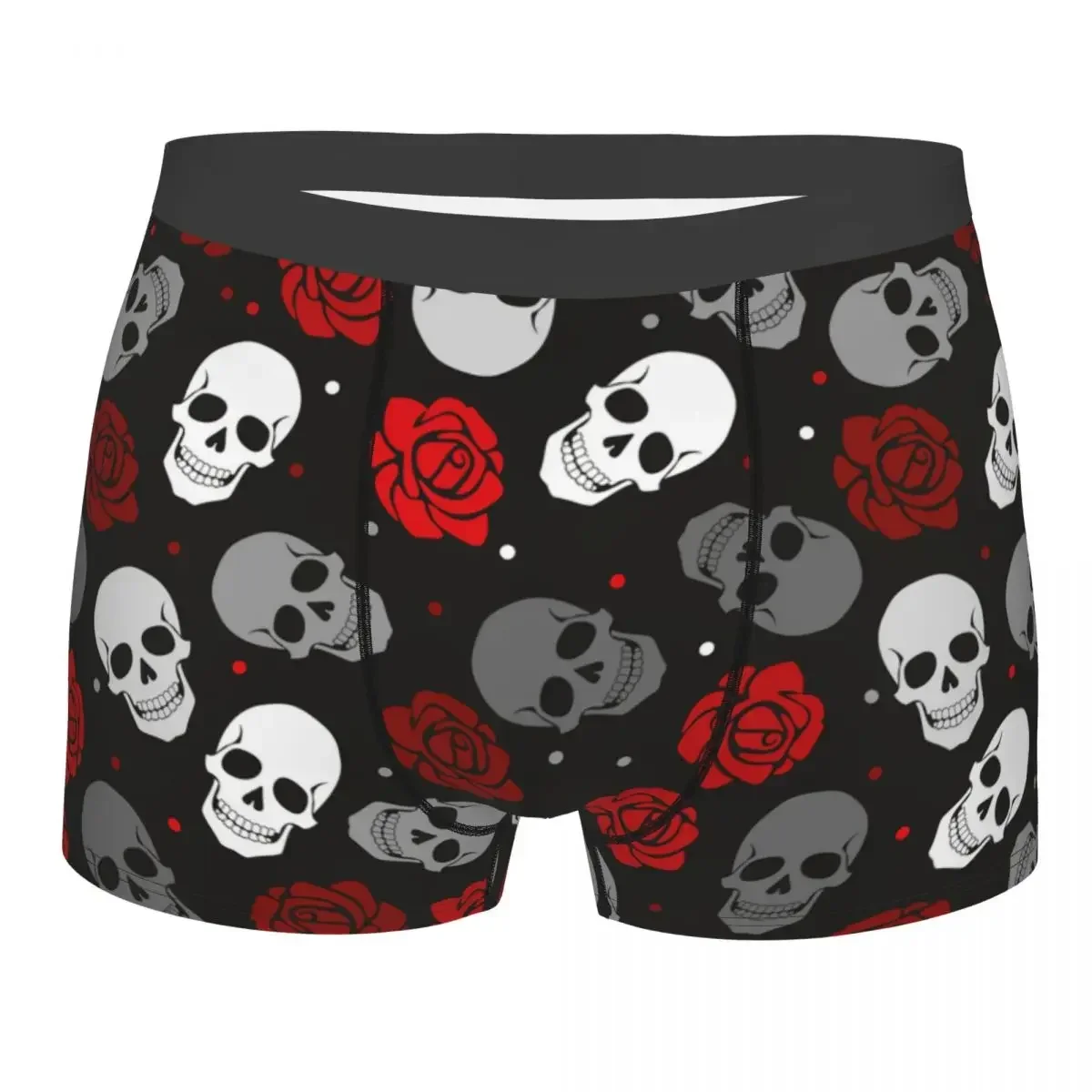 Male Fashion Gothic Skeleton Underwear Roses Floral Death Skull Boxer Briefs Soft Shorts Panties Underpants