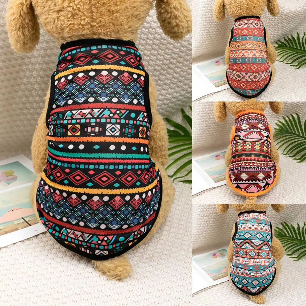 Trendy  Dog T-shirt Sleeveless Vintage Pet Summer Clothes Ethnic Style Soft Cat Summer Vest Pet Supplies