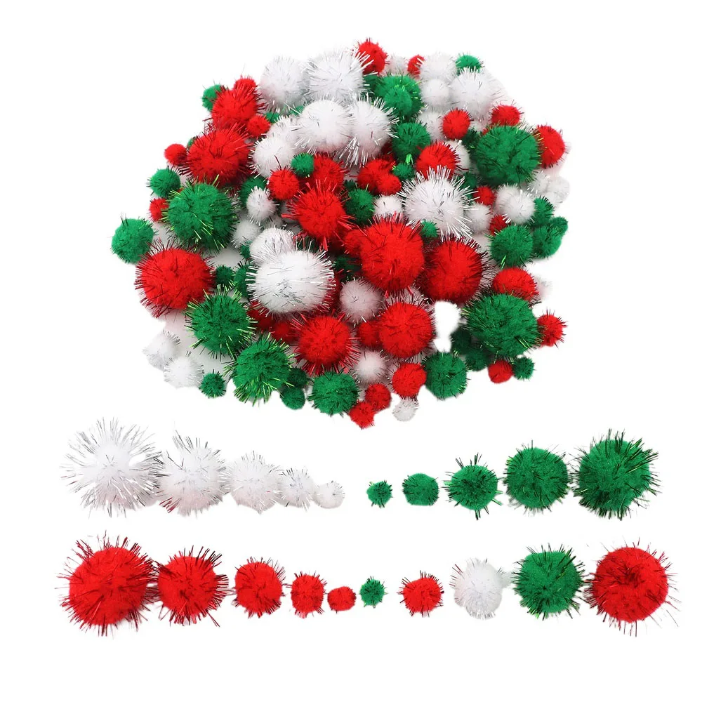 10-30mm Christmas Pom Pom Ball Glitter Tinsel Sparkle Fluffy Pompom Balls for DIY Making Crafts Home Party Xmas Decoration